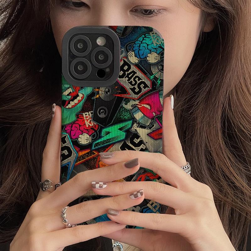 Trendy Graffiti Fashion: Cute Phone Case with Soft Cover for iPhone 14, 13, 12, 11 Pro Max, X, XS Max, XR, 7, and 8 Plus