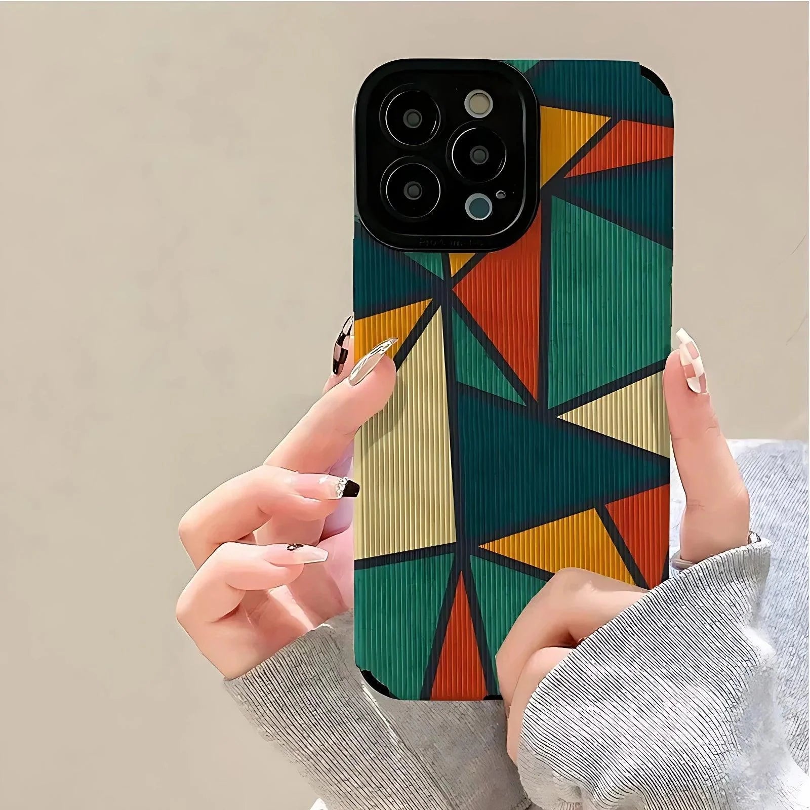 Triangle Leather Bohemian Cute Phone Case for iPhone 14, 13, 12, 11 Pro, XS Max, XR, X, 12, 13 Mini, 7, 8 Plus - Cover