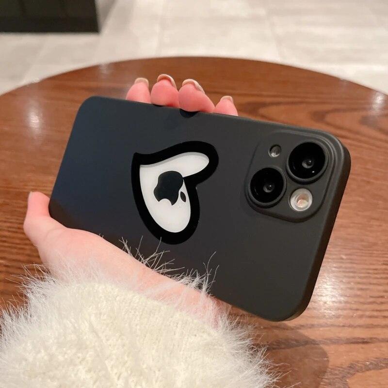 Ultra-Thin Cute Heart Hollow Phone Case for iPhone 14, 13, 12, 11 Pro Max, 14 Plus, and 11 with Matte Lens Film