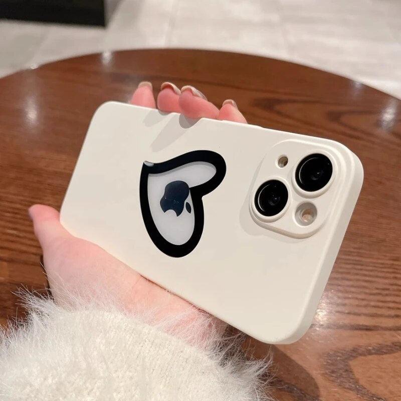 Ultra-Thin Cute Heart Hollow Phone Case for iPhone 14, 13, 12, 11 Pro Max, 14 Plus, and 11 with Matte Lens Film