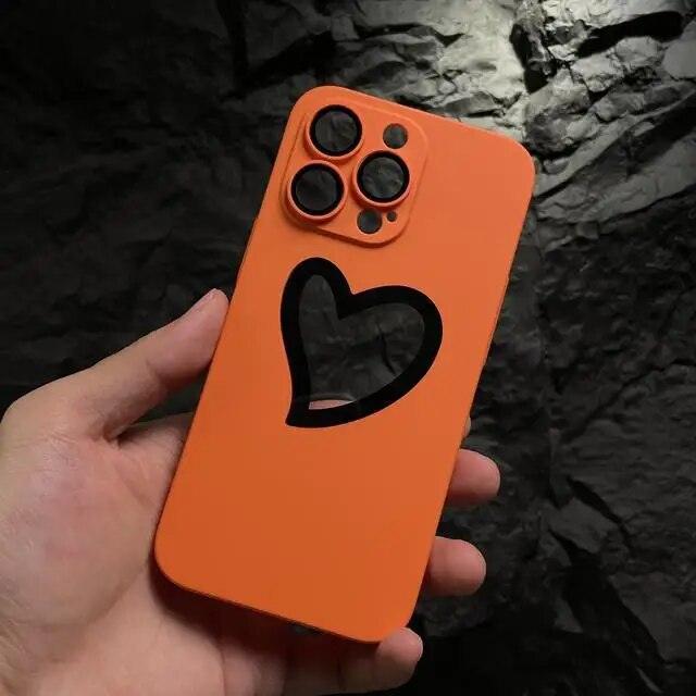 Ultra-Thin Cute Heart Hollow Phone Case for iPhone 14, 13, 12, 11 Pro Max, 14 Plus, and 11 with Matte Lens Film