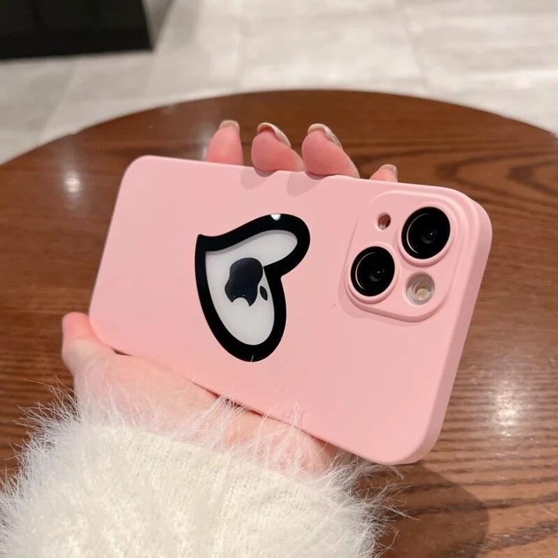 Ultra-Thin Cute Heart Hollow Phone Case for iPhone 14, 13, 12, 11 Pro Max, 14 Plus, and 11 with Matte Lens Film