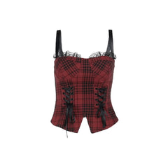 Vintage Goth Plaid Sleeveless Top And Mini Skirt Set