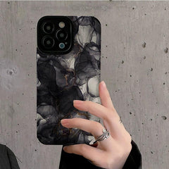 Watercolor Marble Pattern Cute Phone Case for iPhone 15, 14, 13, 12, 11 Pro Max, Mini, 7, 8 Plus, X, XS, XR, SE - Black and White Elegance