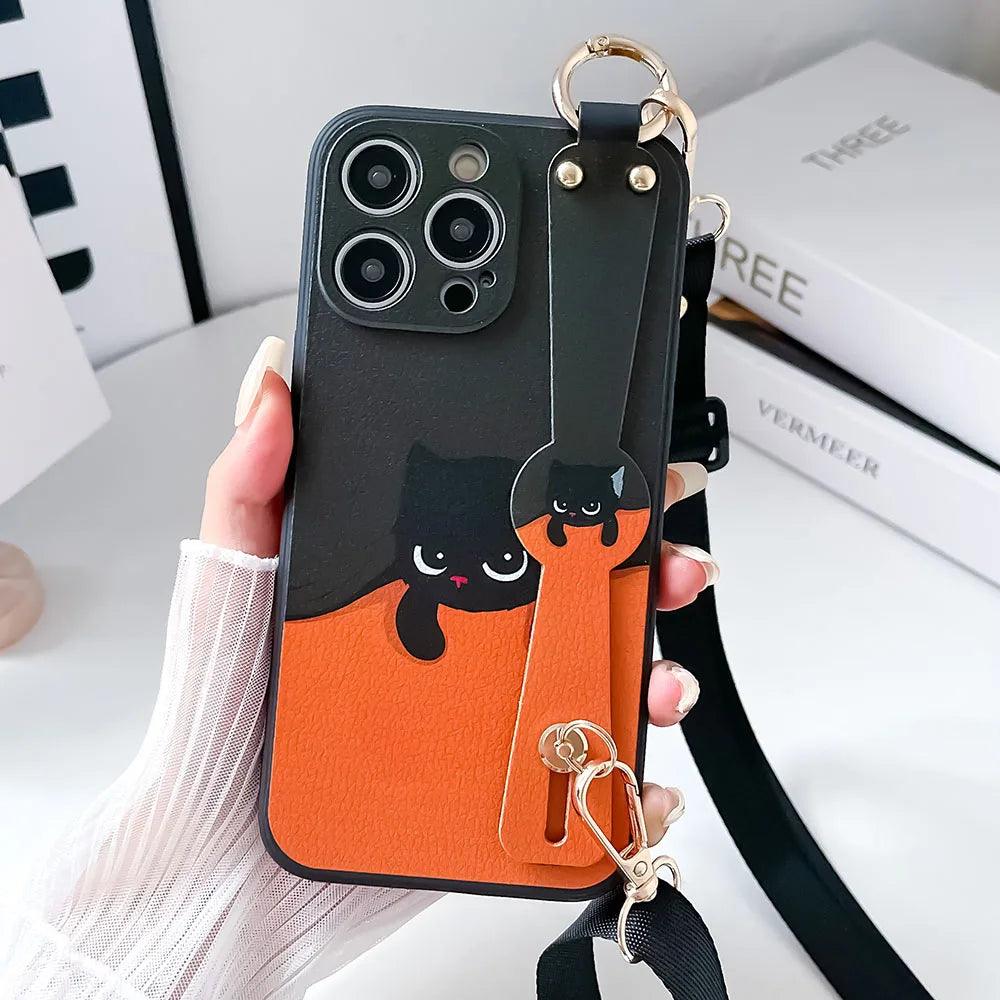 Weird Cat - PCPC Cute Phone Case For iPhone 15, 14, 13, 12, 11 Pro Max, XR, Xs Max, 7, 8 Plus With Lanyard