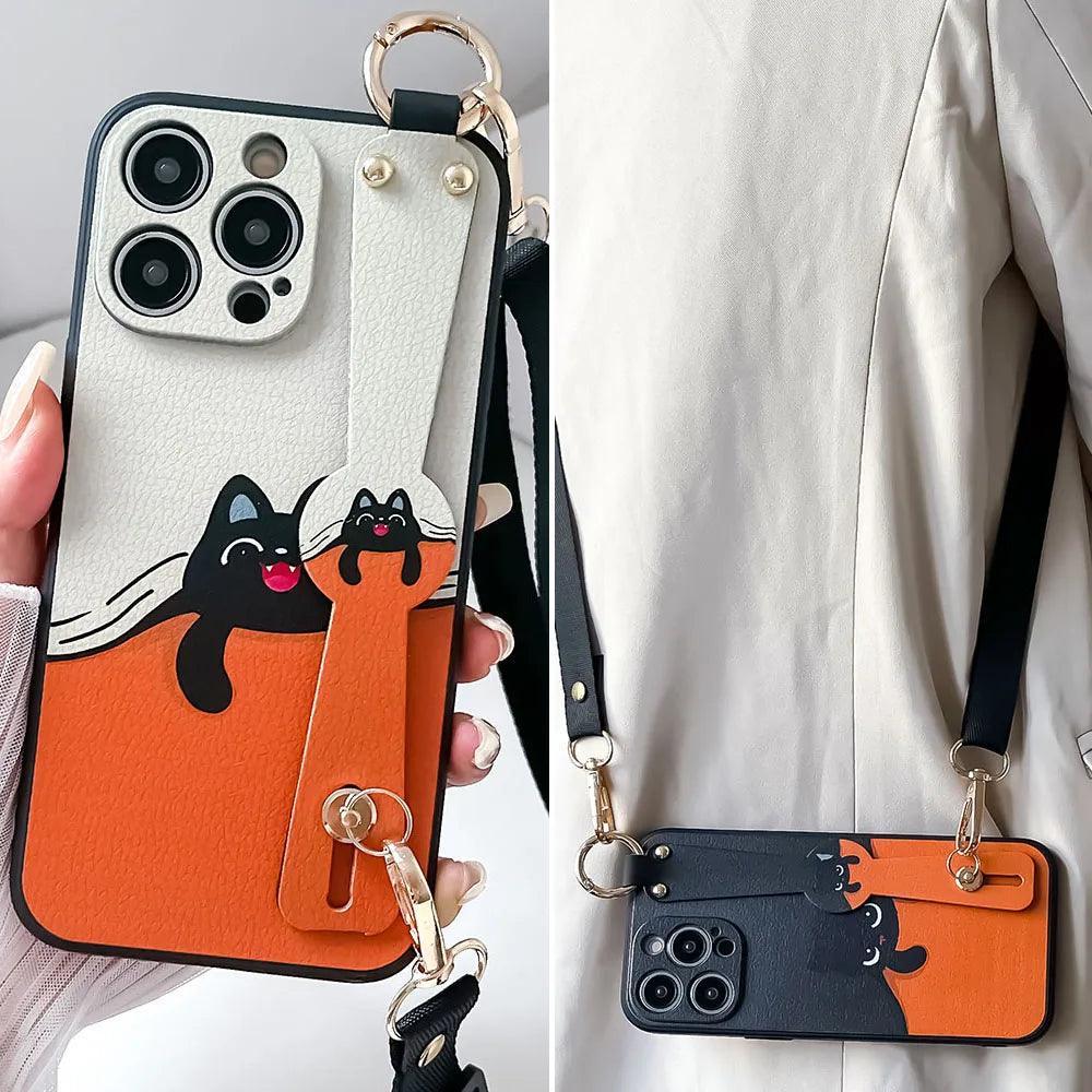 Weird Cat - PCPC Cute Phone Case For iPhone 15, 14, 13, 12, 11 Pro Max, XR, Xs Max, 7, 8 Plus With Lanyard