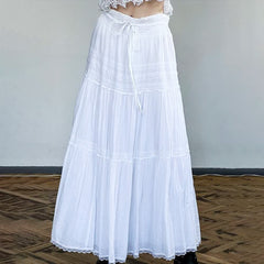 White Coquette Lace Tiered Maxi Skirt