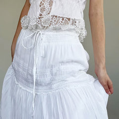 White Coquette Lace Tiered Maxi Skirt