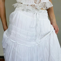 White Coquette Lace Tiered Maxi Skirt