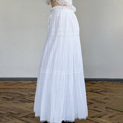 White Coquette Lace Tiered Maxi Skirt