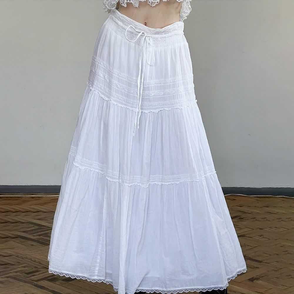 White Coquette Lace Tiered Maxi Skirt