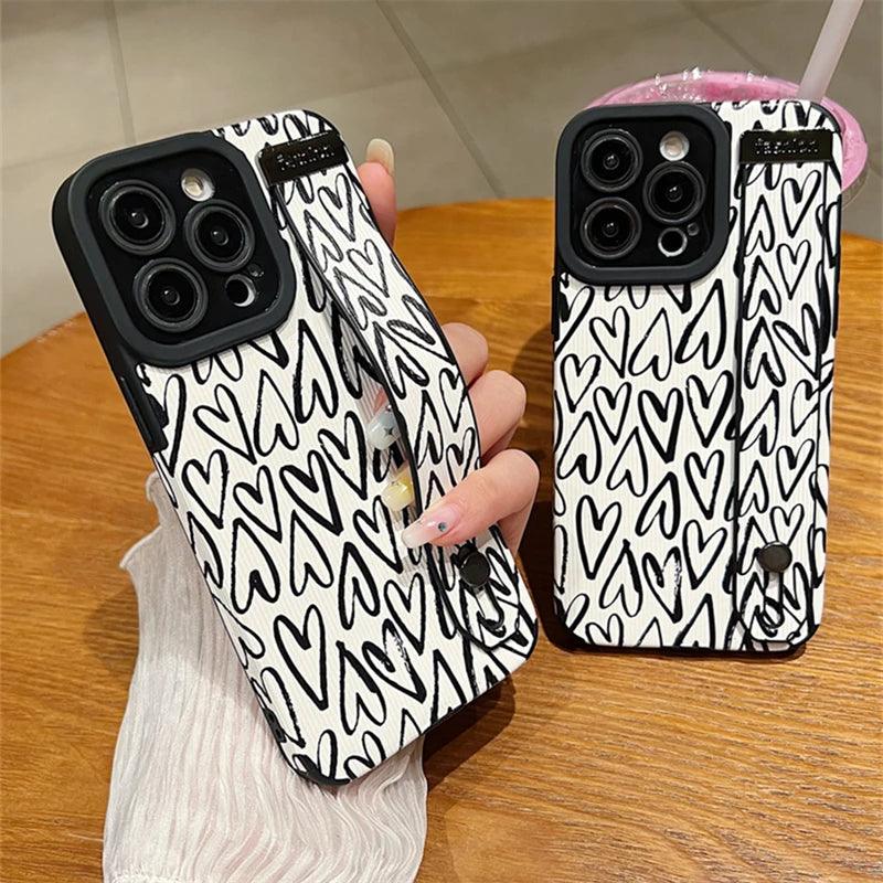 White Cute Graffiti Heart Phone Case for iPhone 14, 13, 12, 11 Pro Max, X, XR, XS Max, 7, 8 Plus, and SE