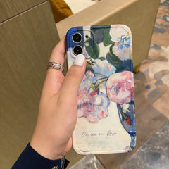 White Flowers Oil Painting Cute Phone Case Cover for iPhone 12 Pro Max, 13, 11, 14, and 14 Pro