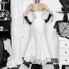 White Gothic Lace Overlay Long Dress