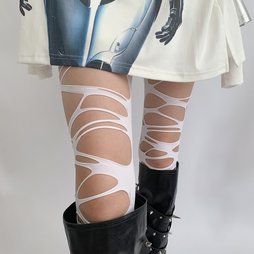 White Gothic Ripped Tights