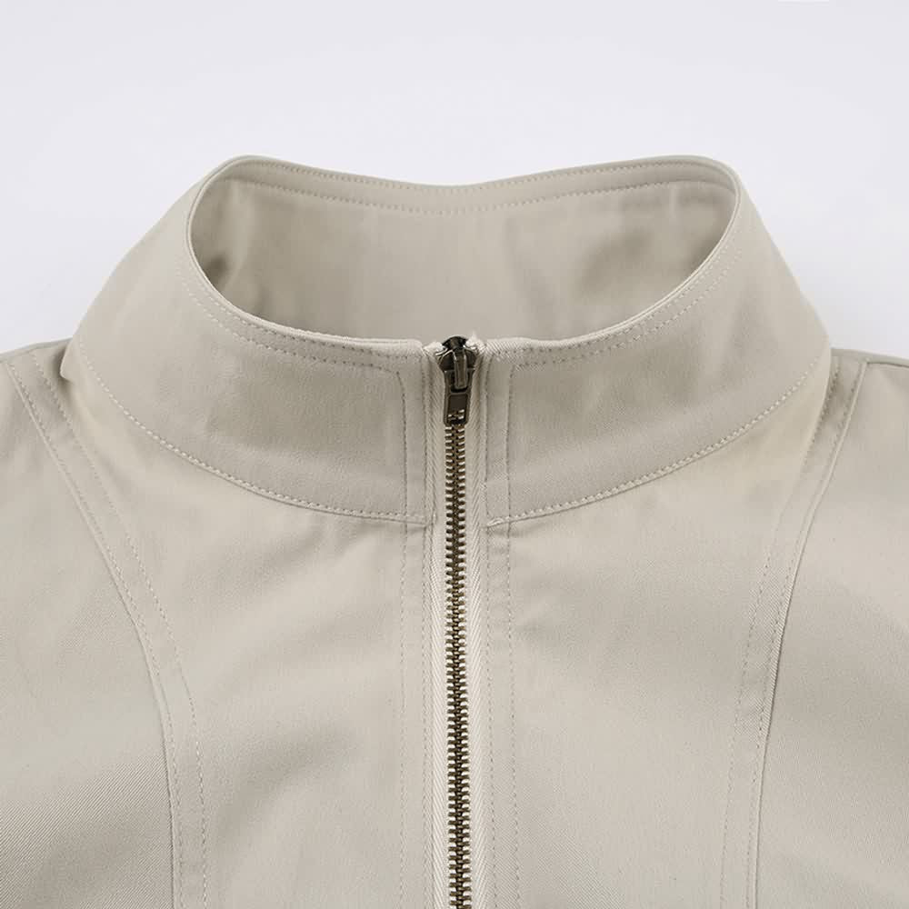 White High Neck Crop Zip Up Jacket