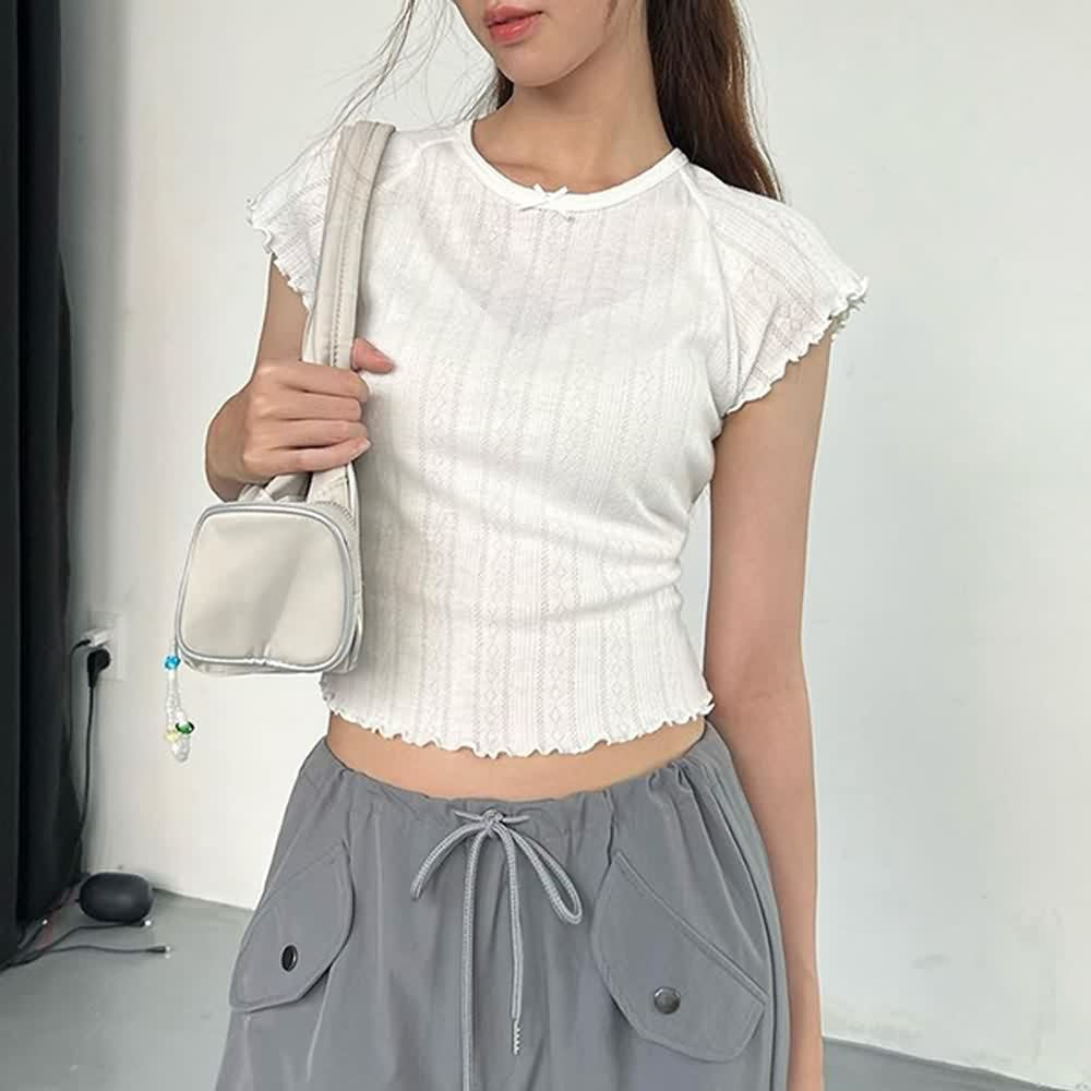 White Lettuce Hem Knit Crop Top