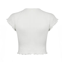 White Lettuce Hem Knit Crop Top