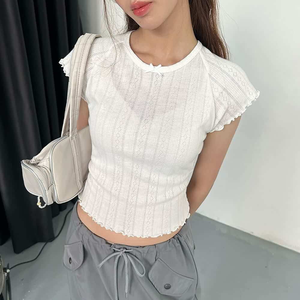 White Lettuce Hem Knit Crop Top