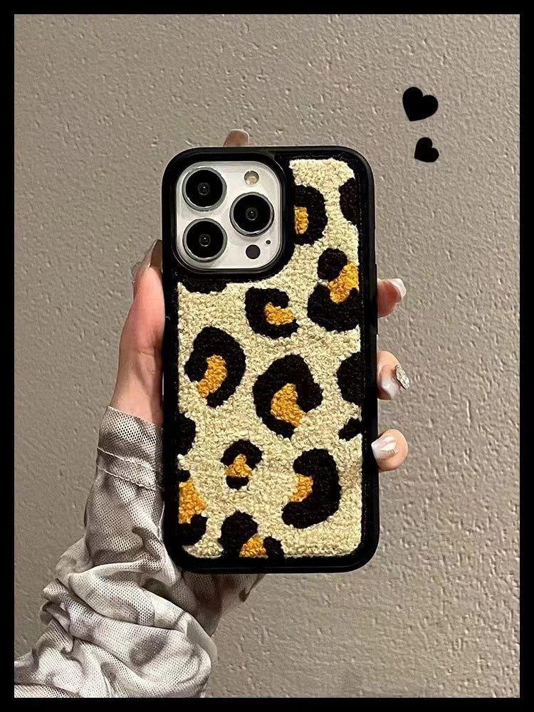 Winter Plush Cute Phone Cases for iPhone 13 Pro 12 11 7 8 X XR XS Max Black Flowers