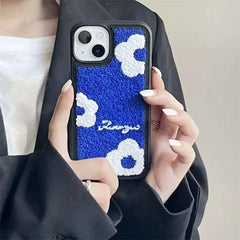 Winter Plush Cute Phone Cases for iPhone 13 Pro 12 11 7 8 X XR XS Max Orange Floral