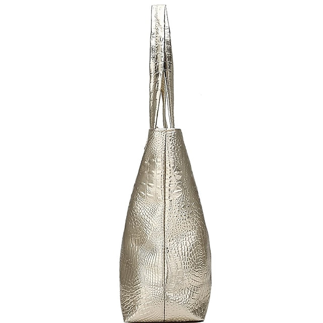 Embossed  Faux Tote | Croc Bag Silver Capacity Large